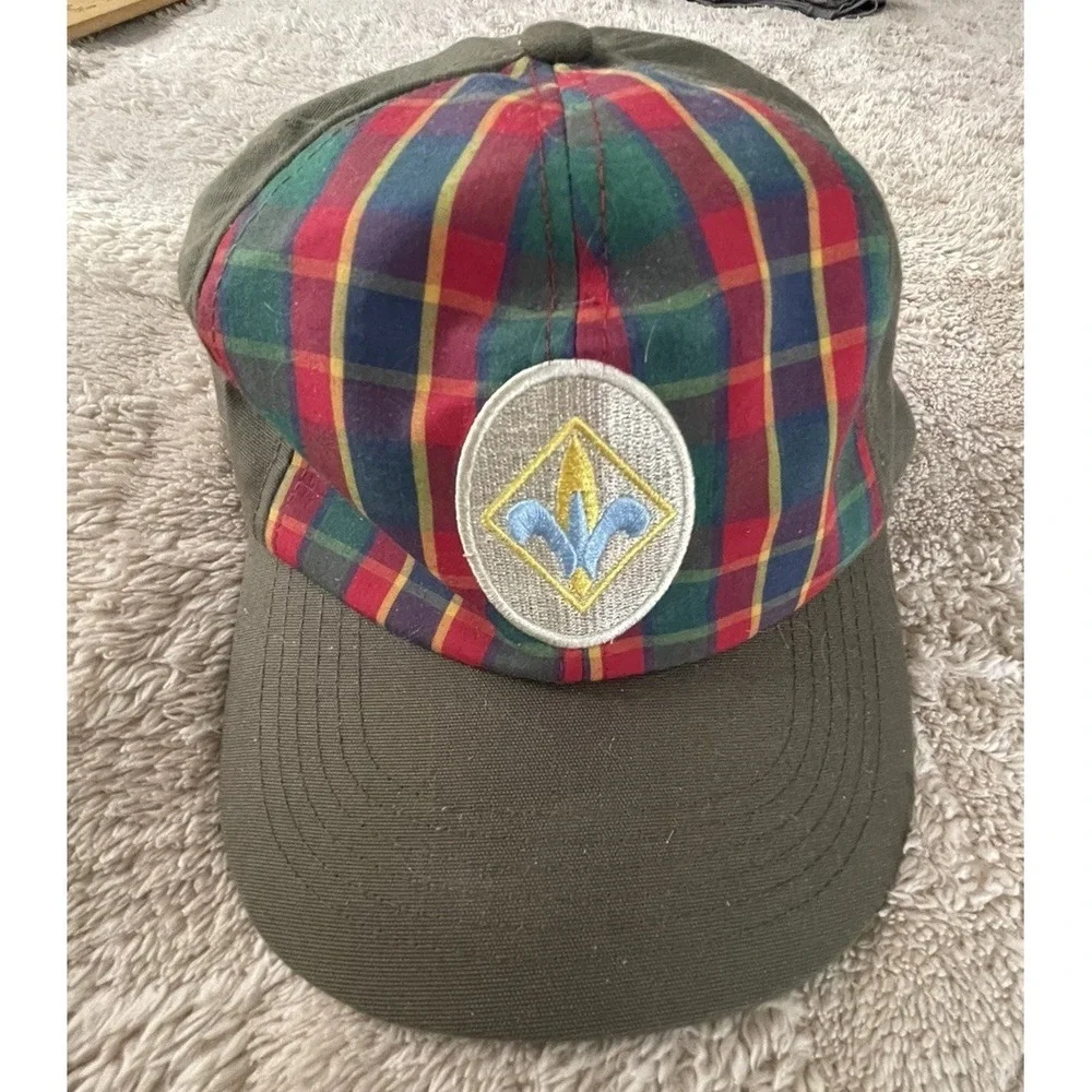 Webelos Hat Size M/L Boy Scouts of America BSA Plaid Olive Green Adjustable Cap